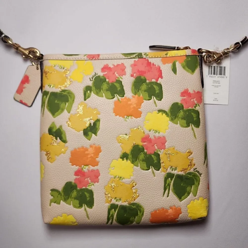 NWT Coach CC556 Floral Print Kitt Crossbody Handbag Multicolor Pebbled Leather - Picture 2 of 6